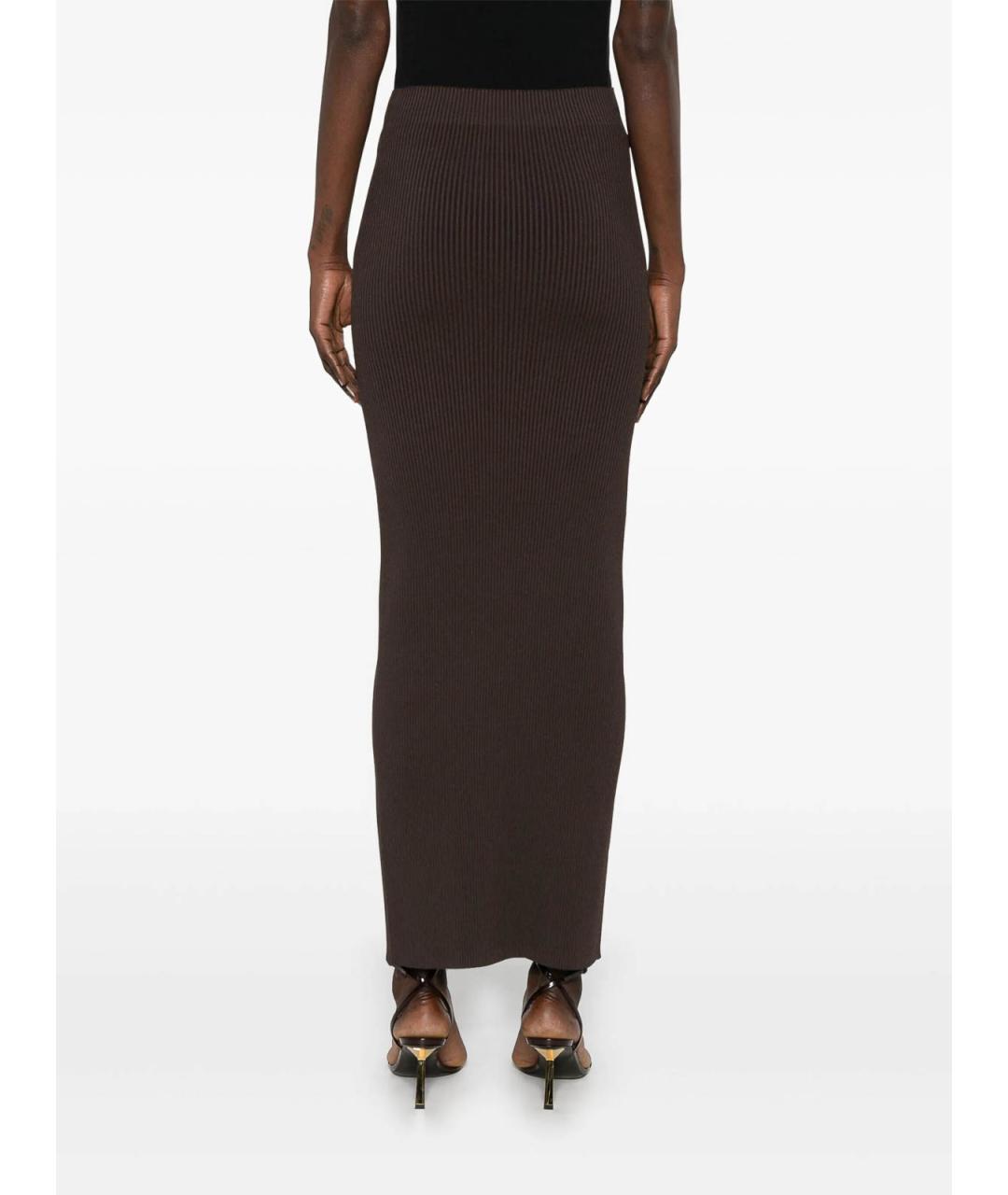 MAX MARA Коричневая хлопковая юбка миди, фото 3