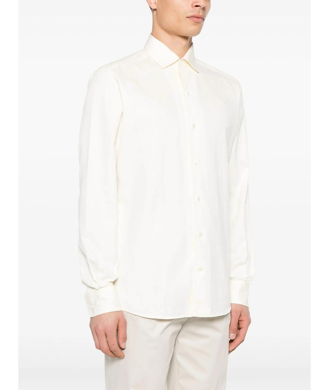 ZEGNA Бежевая хлопковая классическая рубашка, фото 4