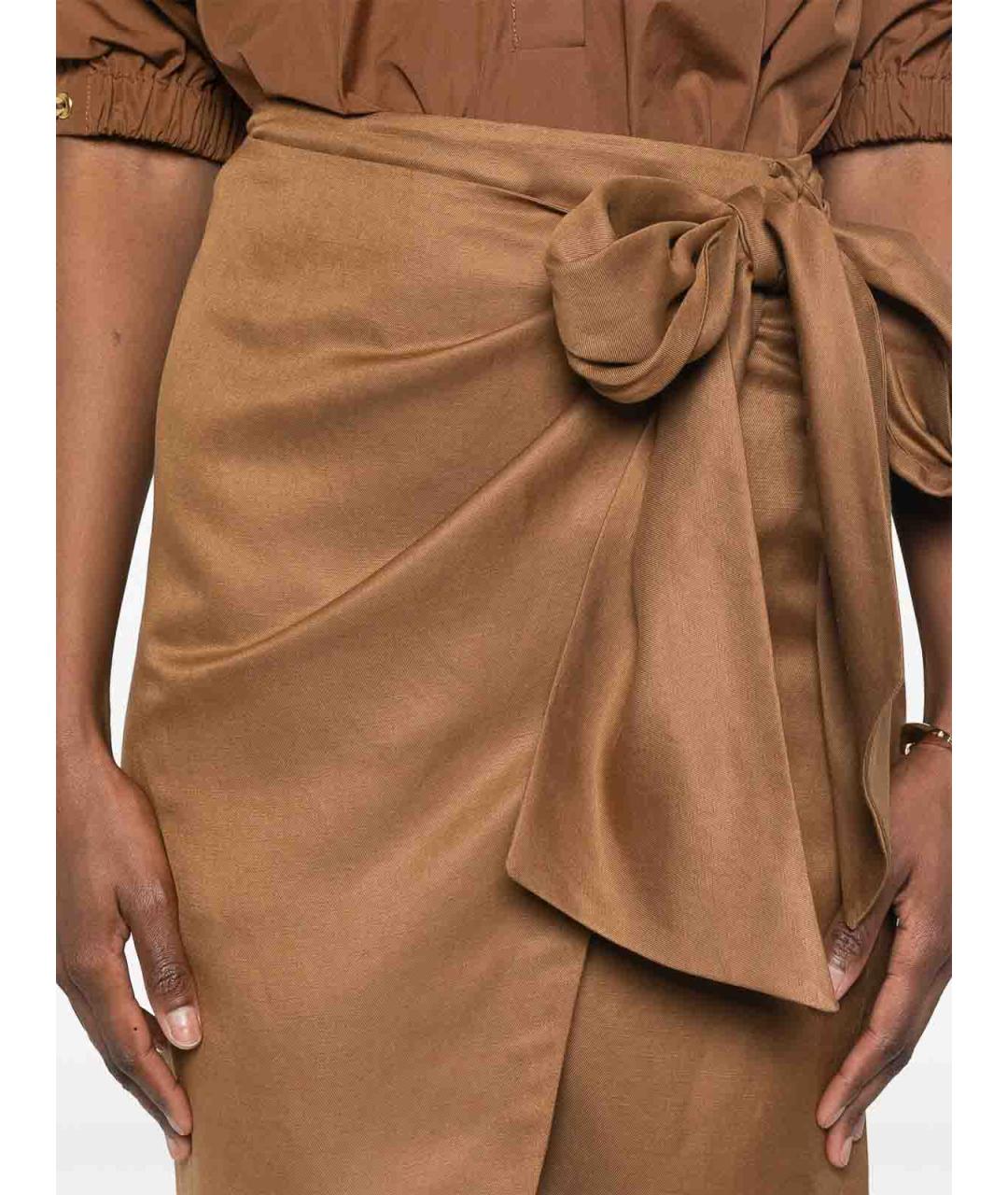MAX MARA Коричневая хлопковая юбка миди, фото 2