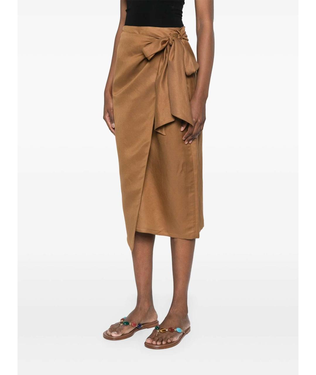 MAX MARA Коричневая хлопковая юбка миди, фото 4