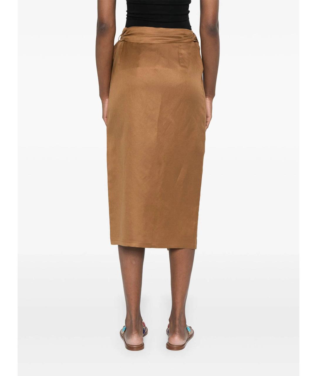 MAX MARA Коричневая хлопковая юбка миди, фото 3