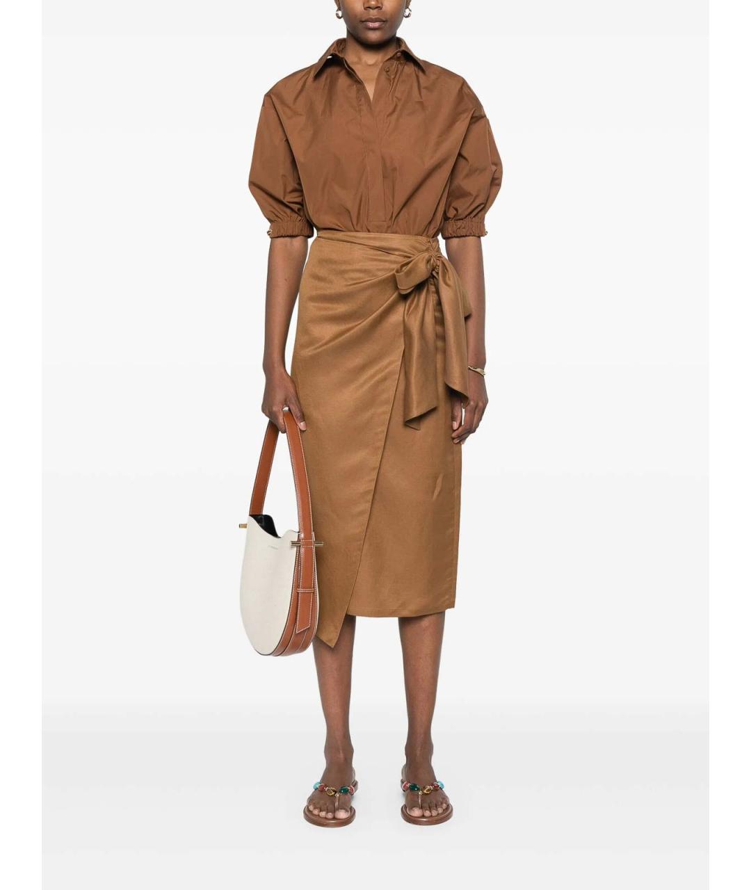 MAX MARA Коричневая хлопковая юбка миди, фото 5