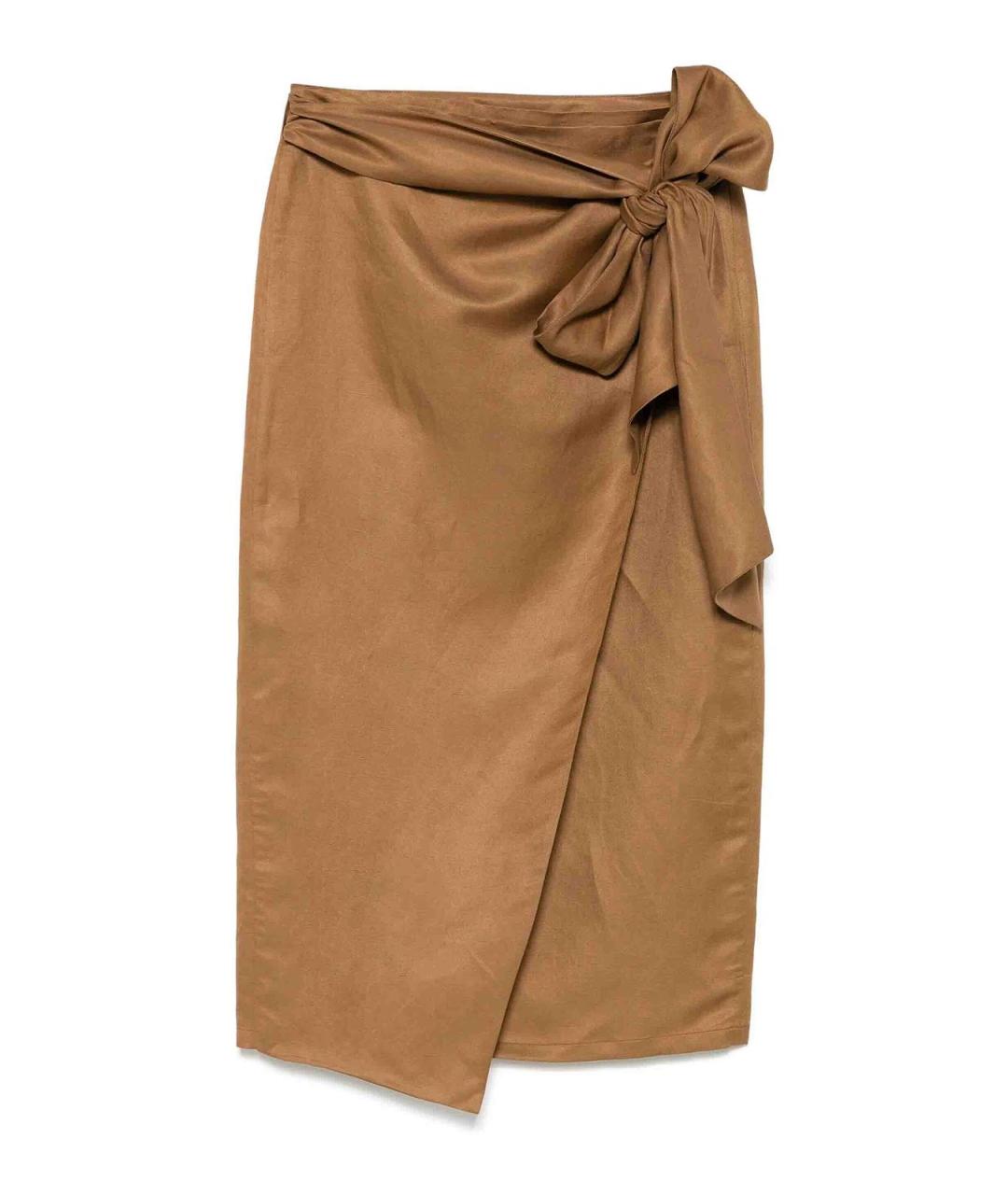 MAX MARA Коричневая хлопковая юбка миди, фото 1