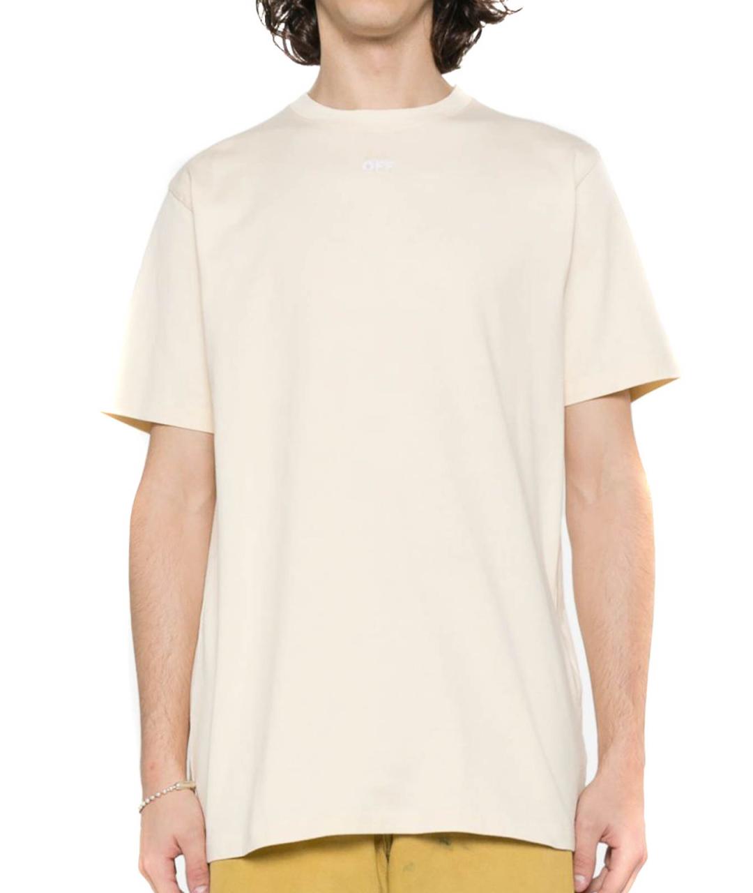 OFF-WHITE Бежевая хлопковая футболка, фото 2