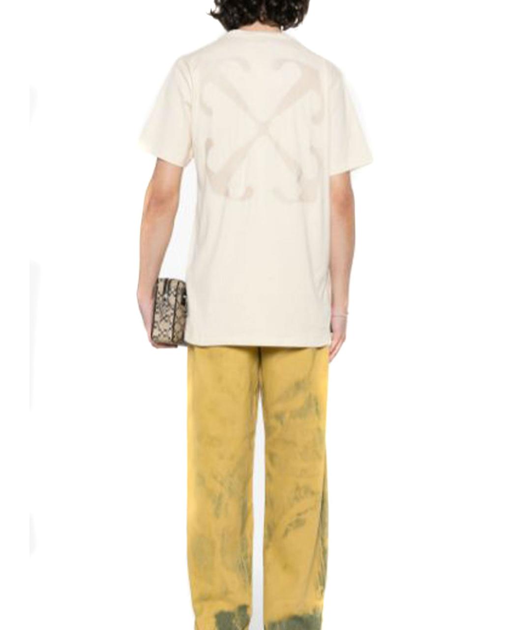 OFF-WHITE Бежевая хлопковая футболка, фото 3