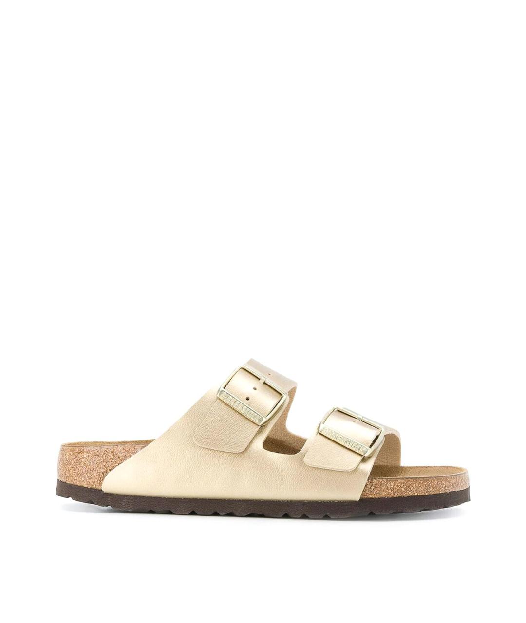 BIRKENSTOCK Золотые кожаные шлепанцы, фото 1
