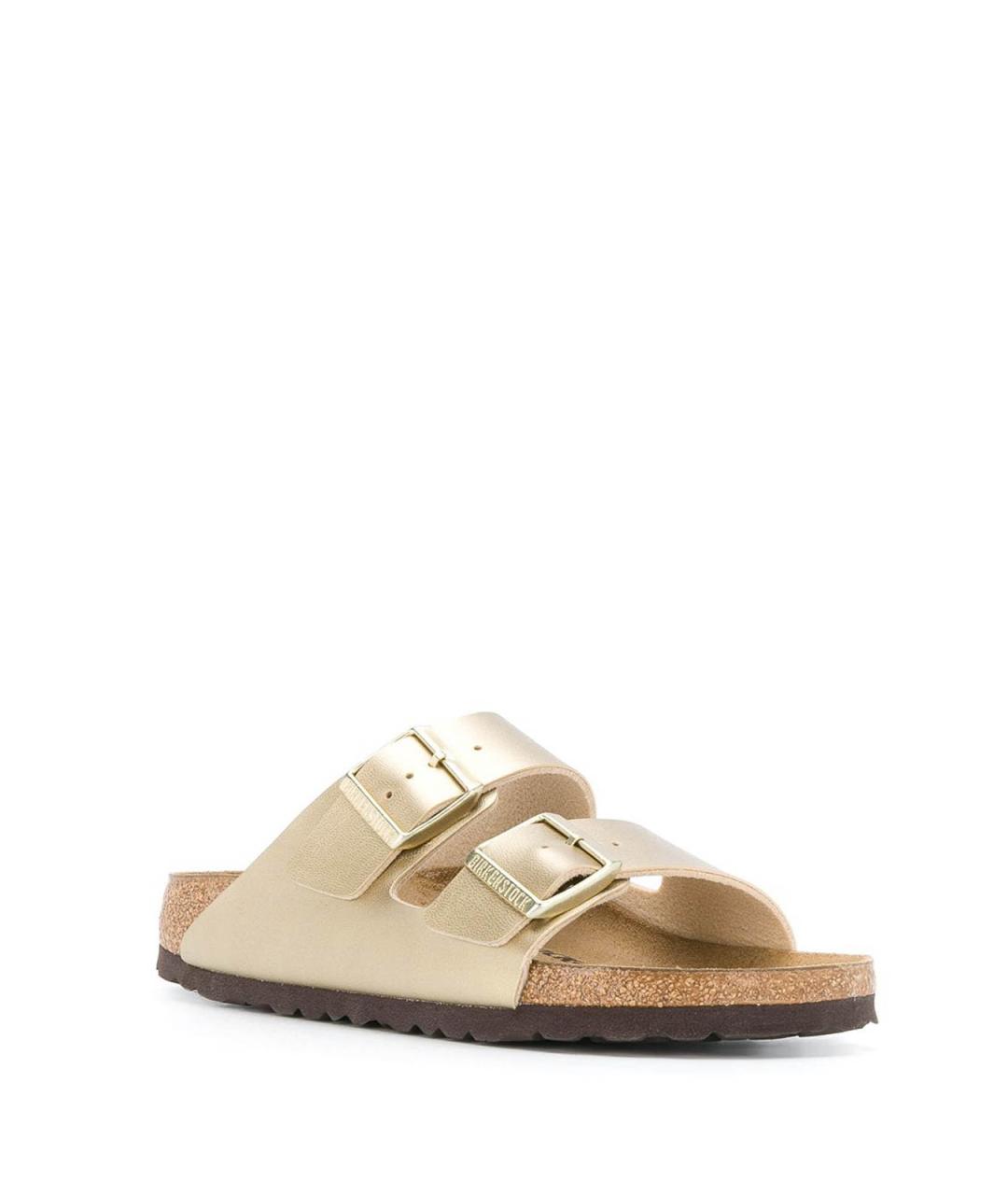 BIRKENSTOCK Золотые кожаные шлепанцы, фото 3
