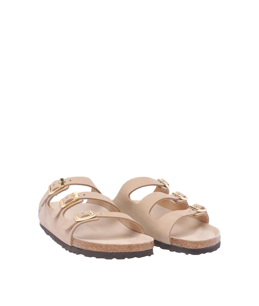BIRKENSTOCK Бежевые кожаные шлепанцы, фото 2