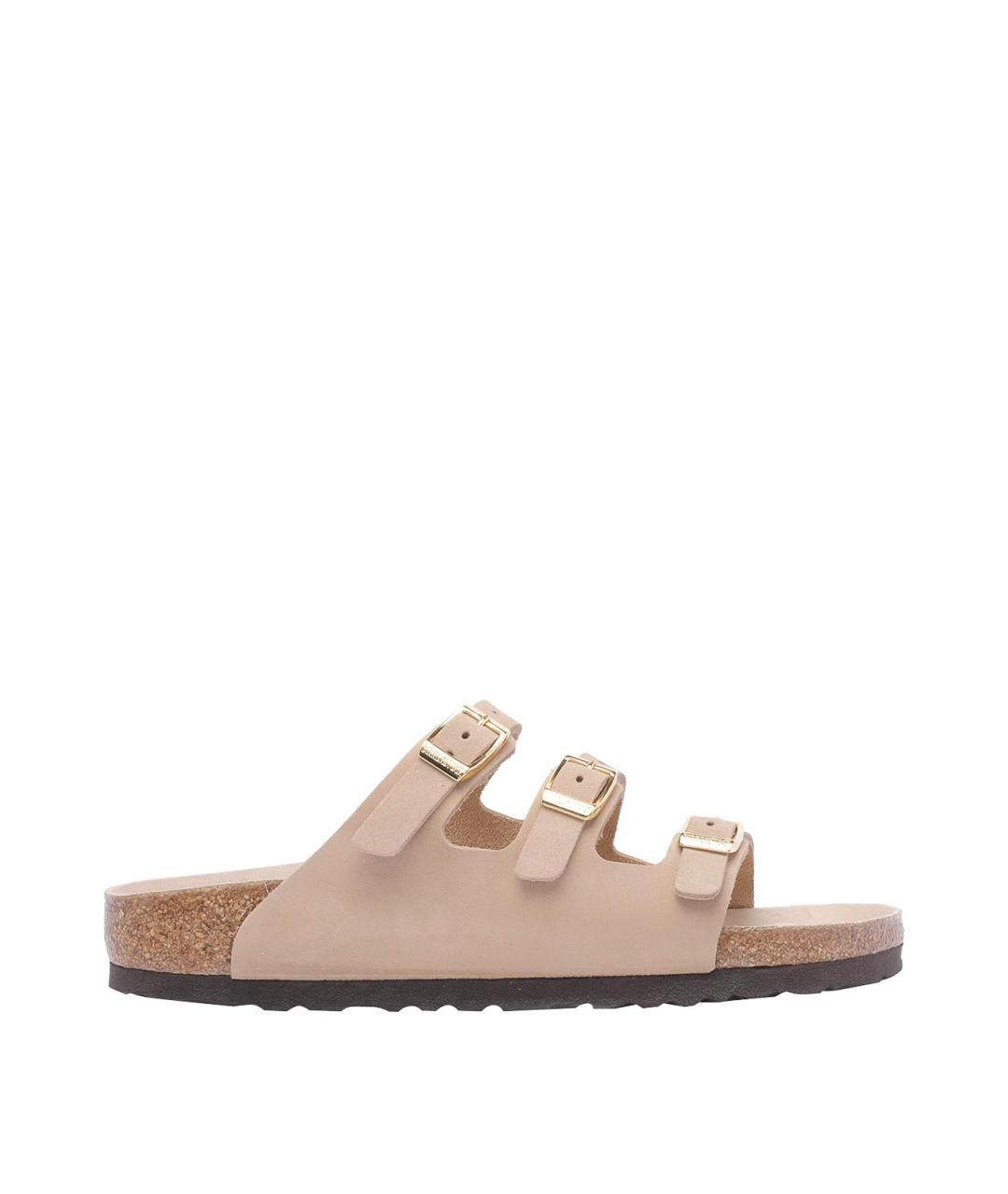 BIRKENSTOCK Бежевые кожаные шлепанцы, фото 1