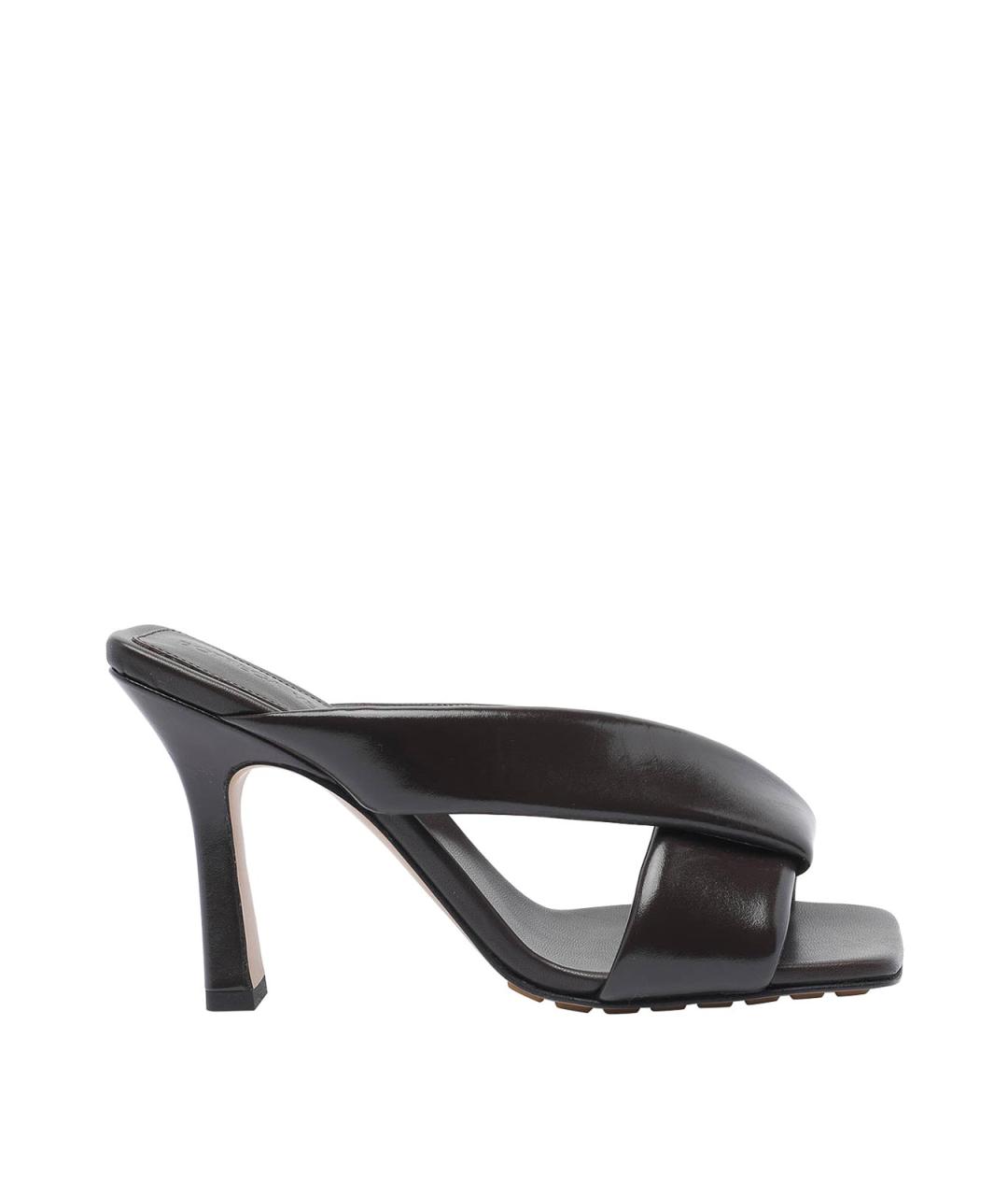 BOTTEGA VENETA Коричневые кожаные мюли, фото 1