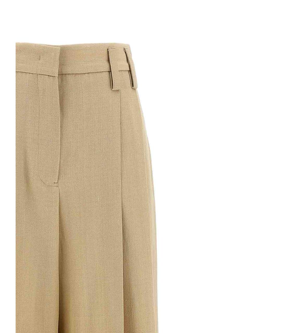 JIL SANDER Бежевые шелковые брюки широкие, фото 3