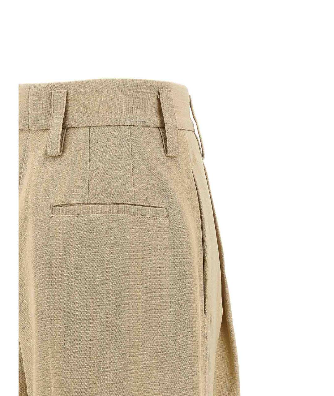 JIL SANDER Бежевые шелковые брюки широкие, фото 4