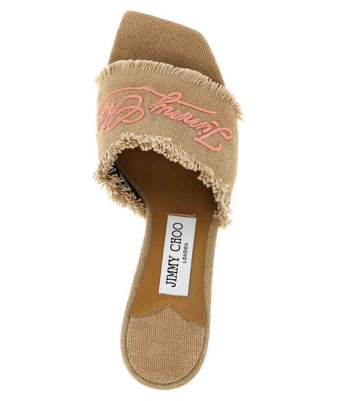 JIMMY CHOO Бежевые текстильные мюли, фото 4