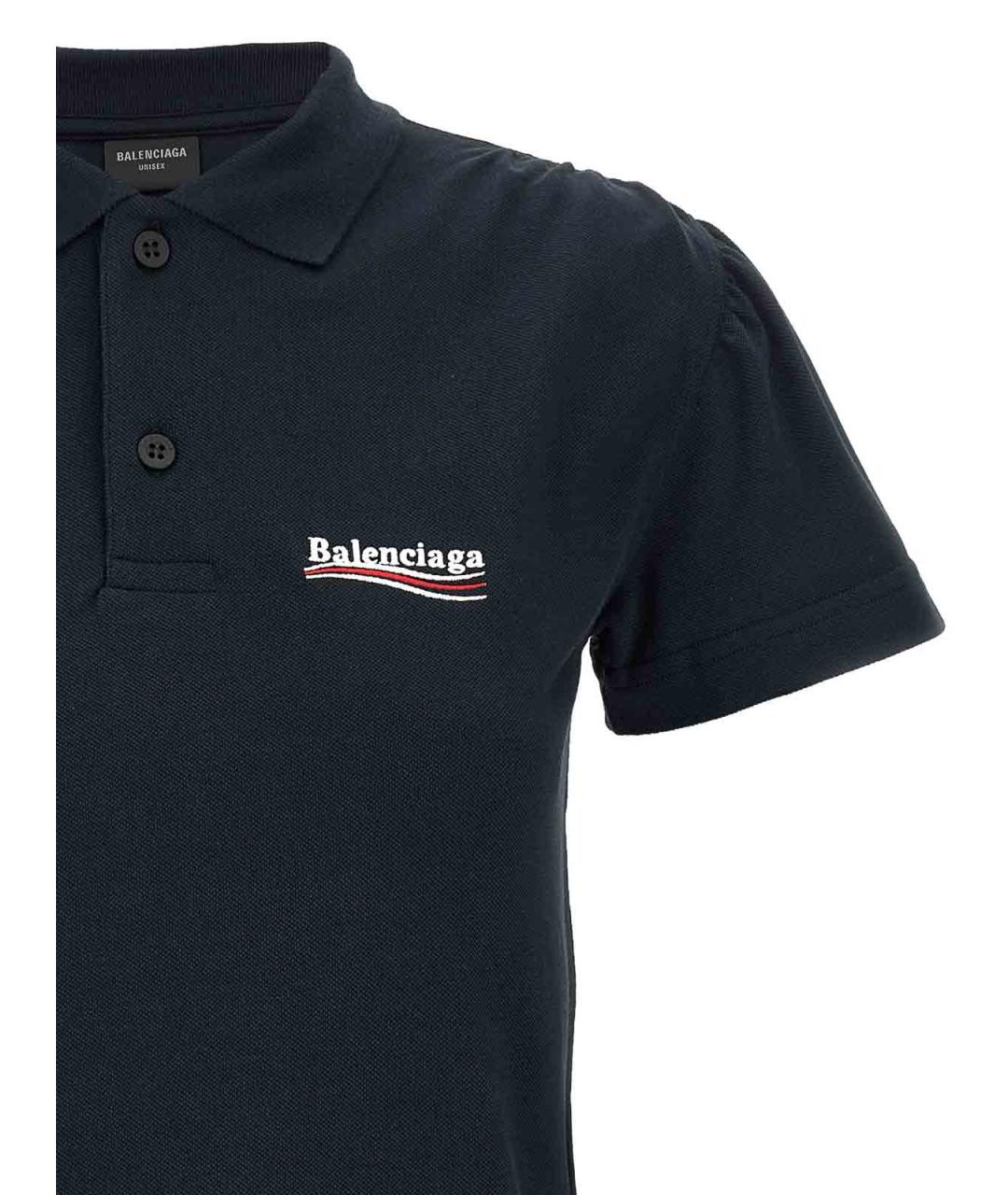 BALENCIAGA Темно-синяя хлопковая футболка, фото 3