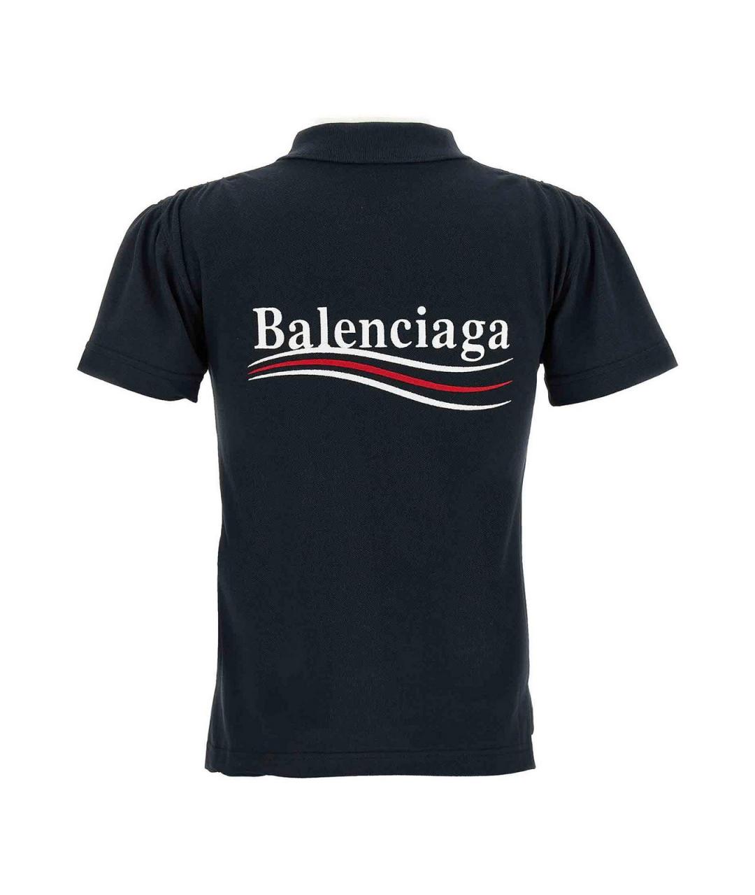 BALENCIAGA Темно-синяя хлопковая футболка, фото 2