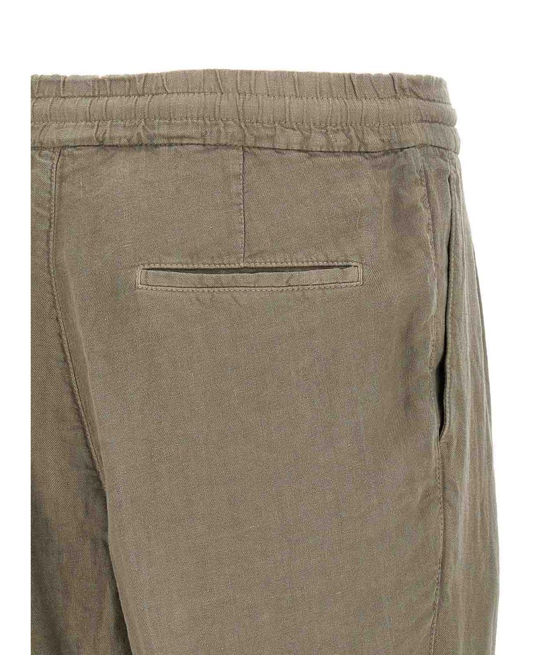 BRUNELLO CUCINELLI Зеленые льняные повседневные брюки, фото 4