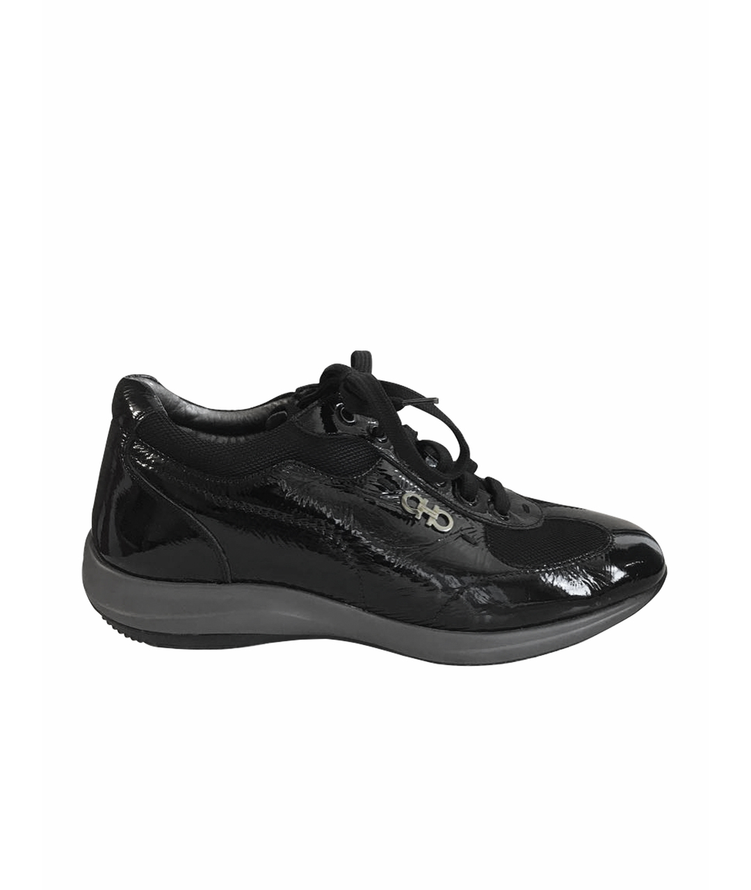 SALVATORE FERRAGAMO Черные кроссовки из лакированной кожи, фото 1