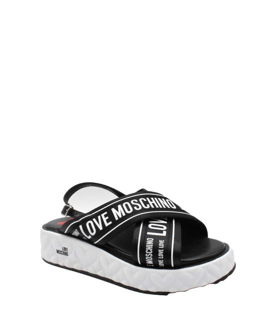 LOVE MOSCHINO Черные кожаные сандалии, фото 4