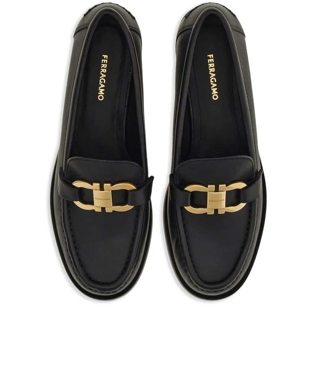 FERRAGAMO Черные кожаные лоферы, фото 4
