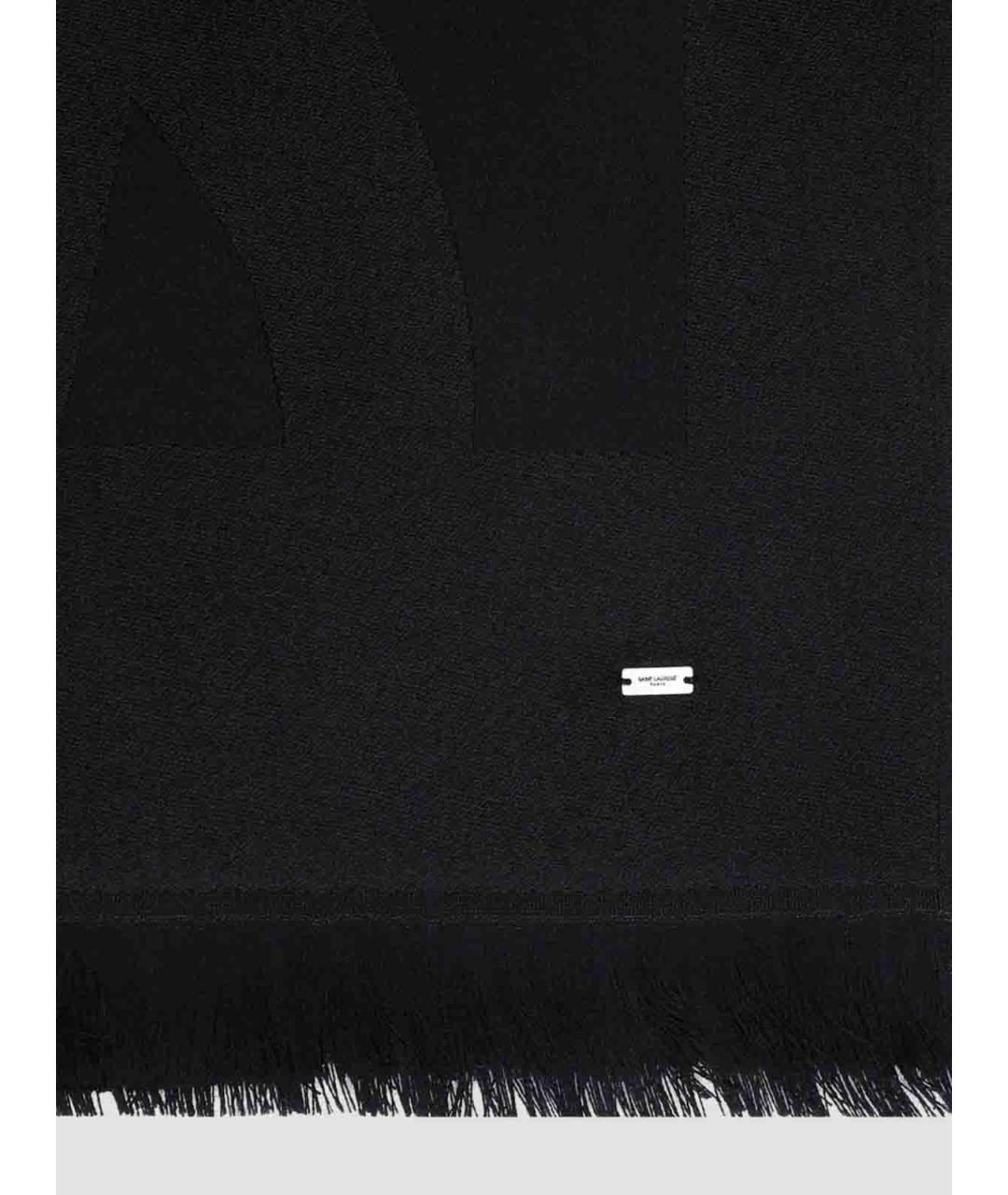 SAINT LAURENT Черный шерстяной шарф, фото 2