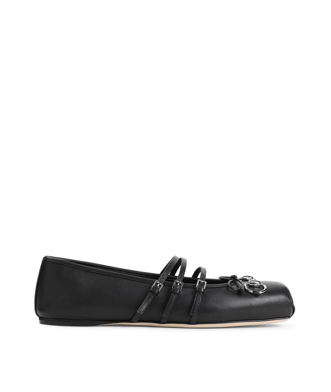 GUCCI Черные кожаные балетки, фото 1