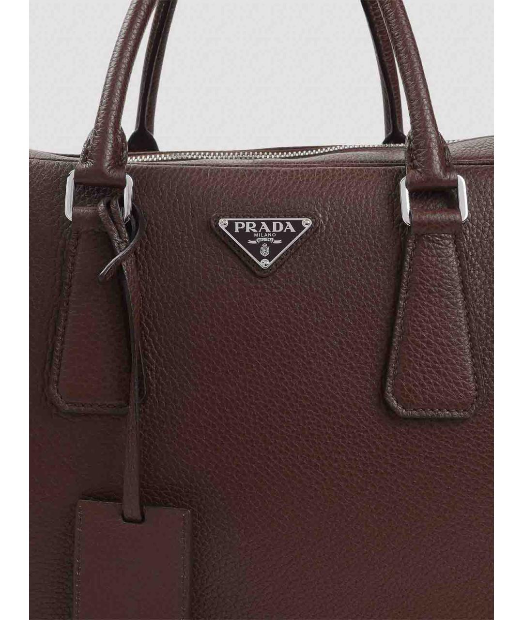 PRADA Коричневый кожаный портфель, фото 4