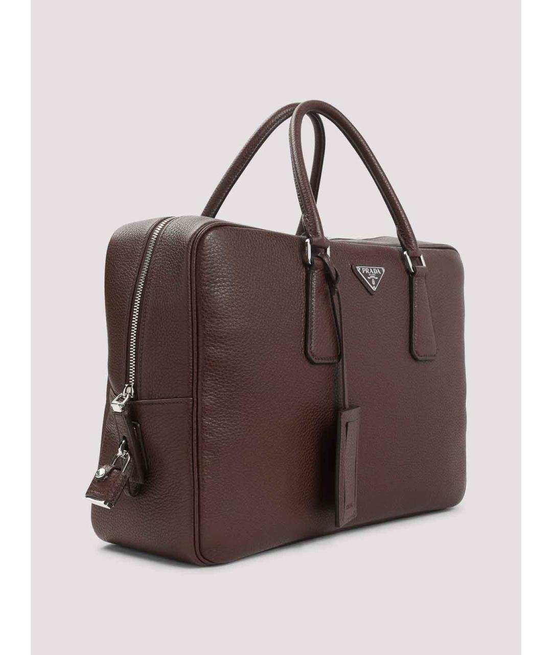PRADA Коричневый кожаный портфель, фото 2