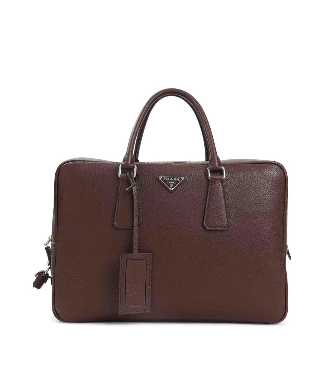 PRADA Коричневый кожаный портфель, фото 1
