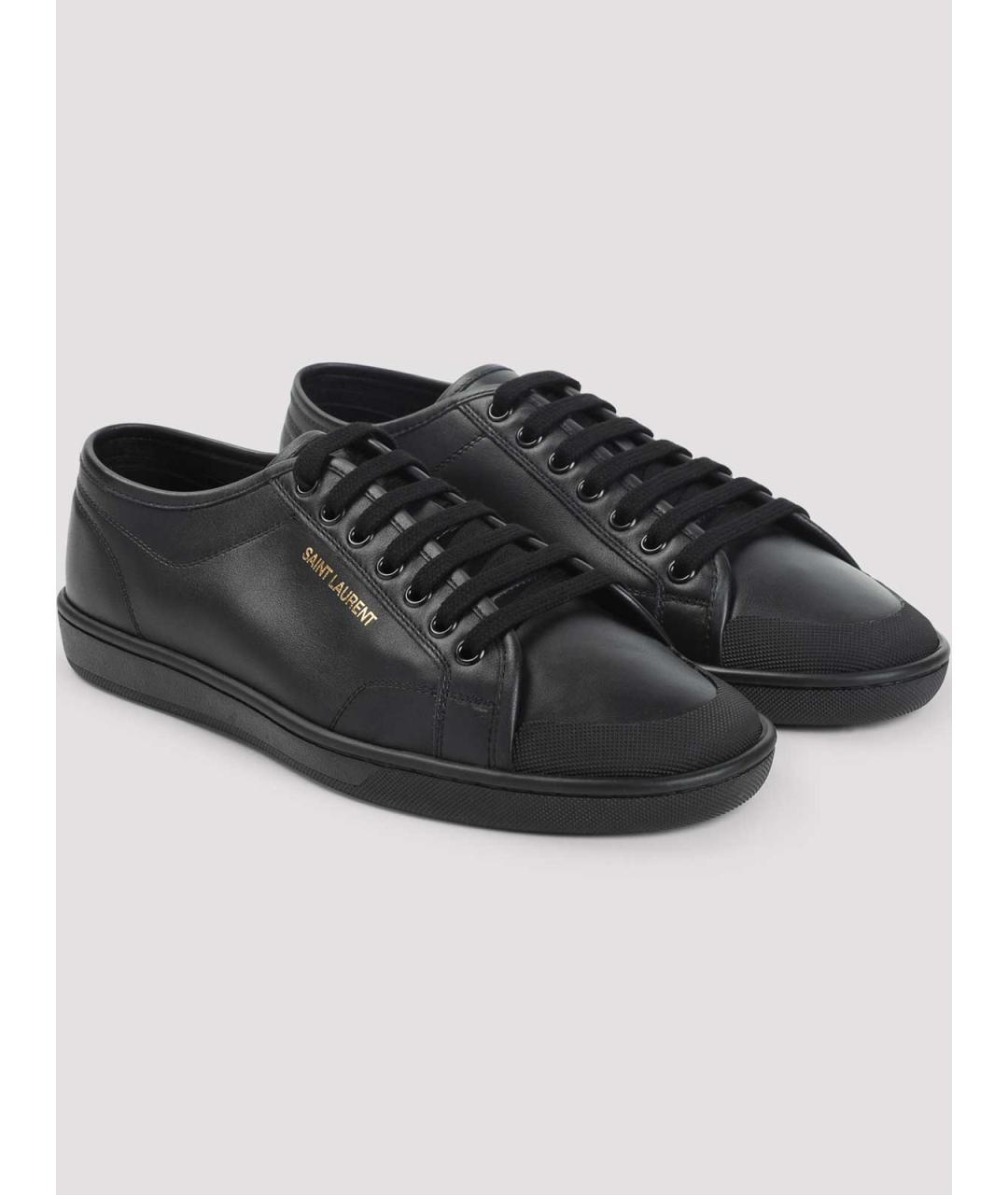 SAINT LAURENT Черные кожаные низкие кроссовки / кеды, фото 2