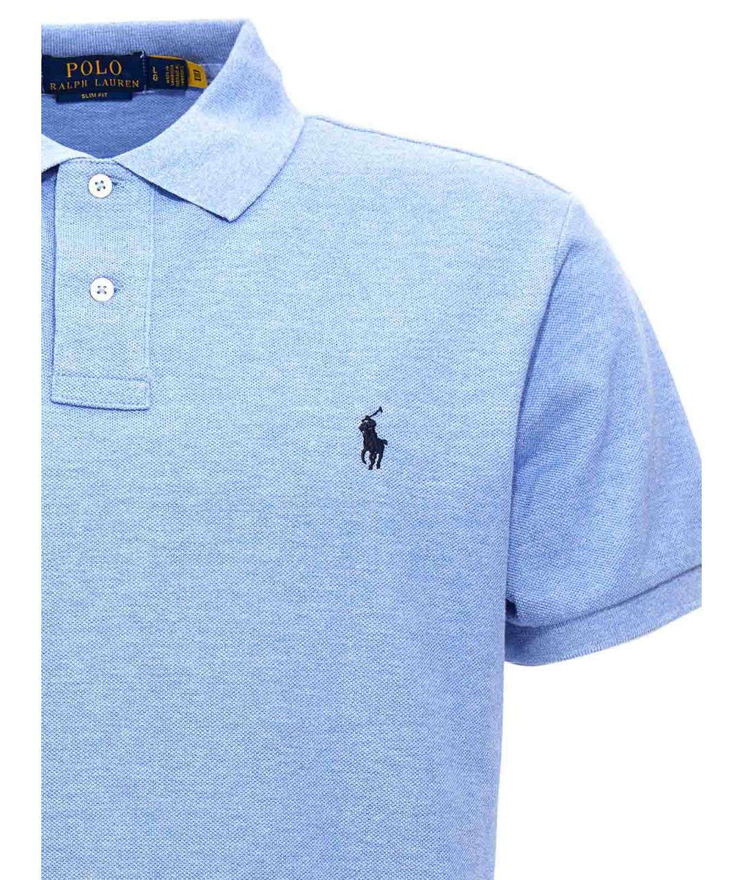 POLO RALPH LAUREN Голубое хлопковое поло с коротким рукавом, фото 3