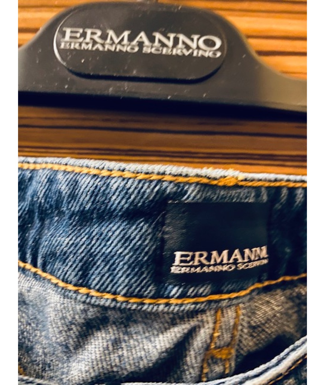 ERMANNO SCERVINO Синие хлопко-эластановые прямые джинсы, фото 6