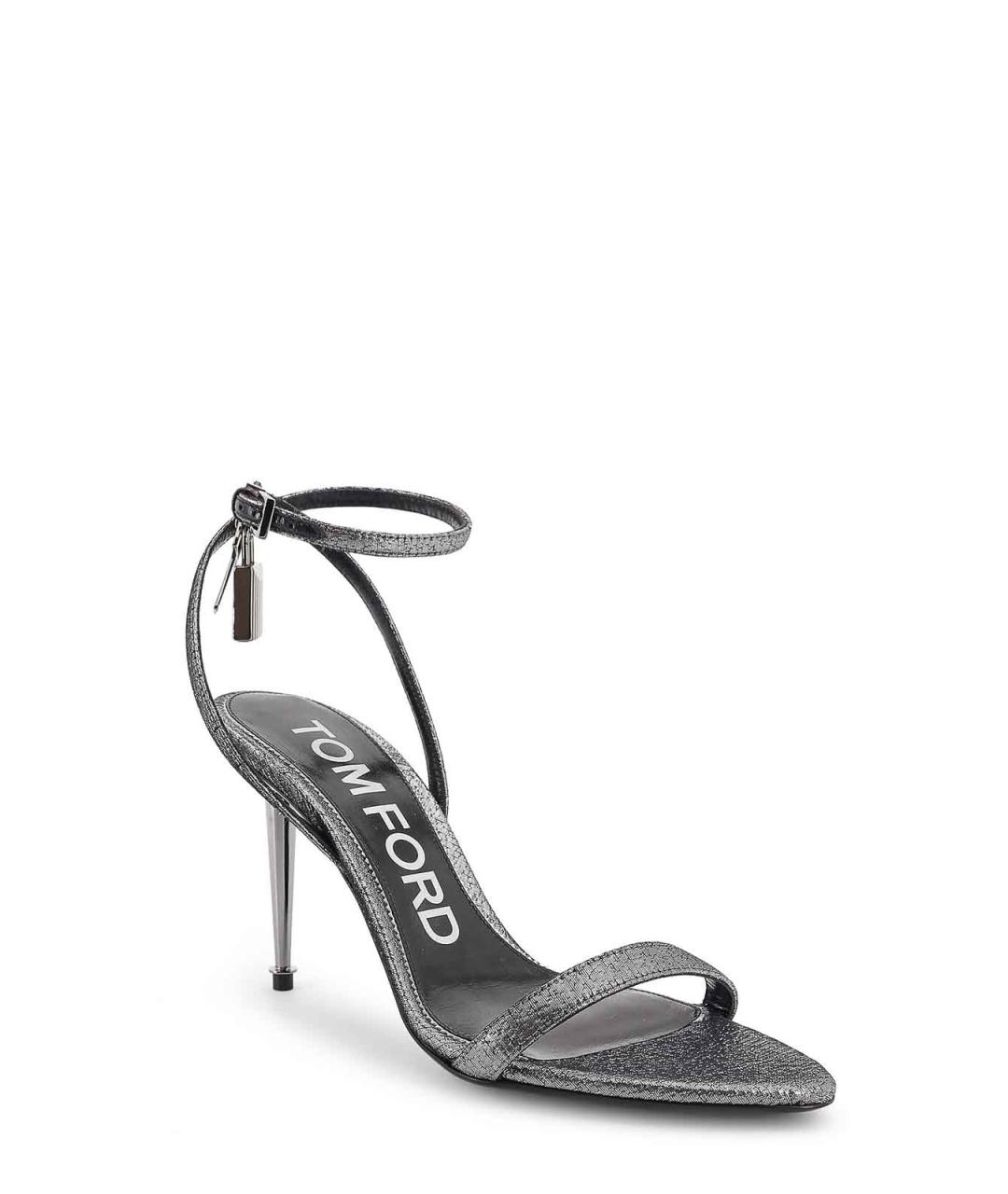 TOM FORD Серебряные кожаные босоножки, фото 2