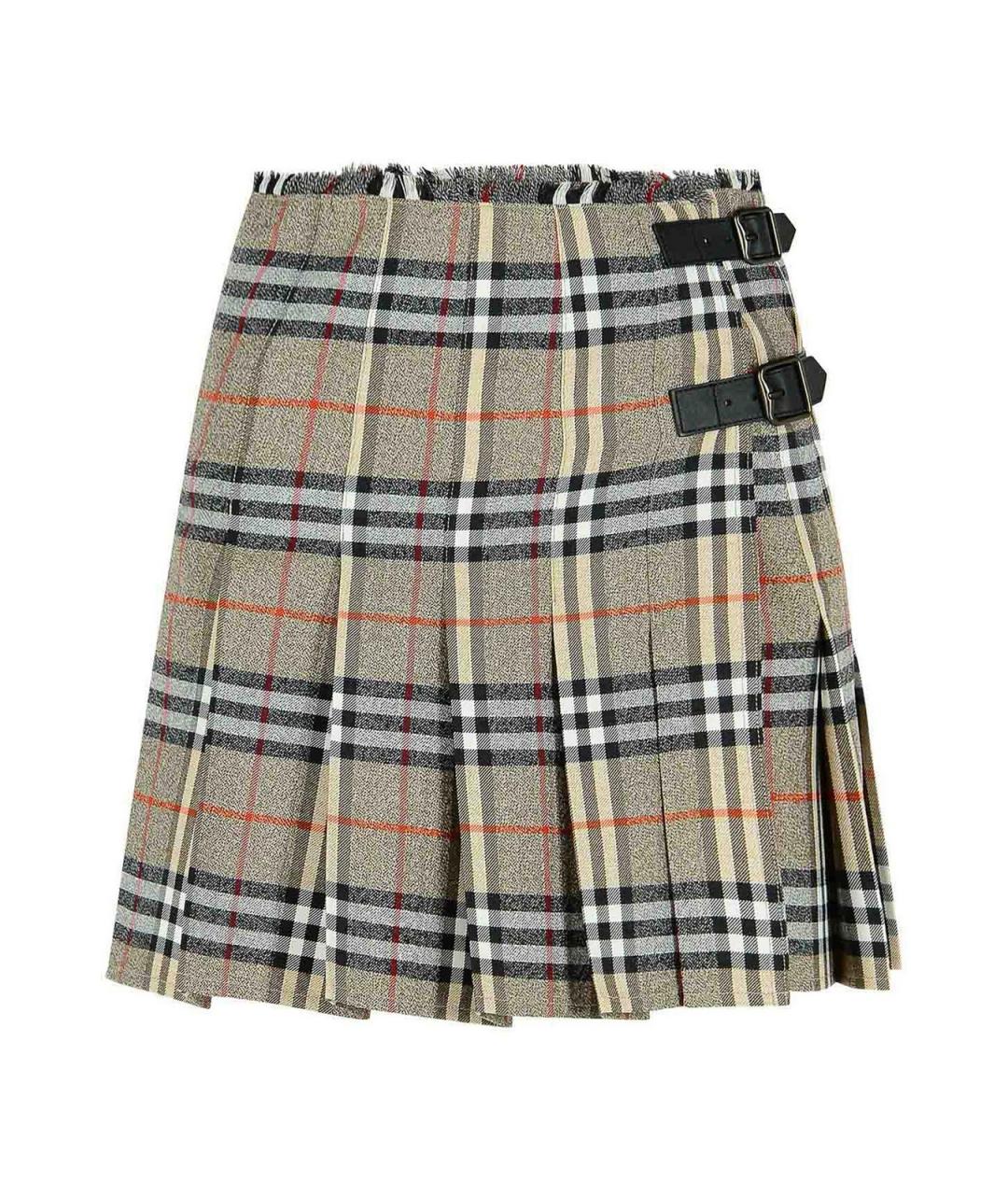 BURBERRY Серая шерстяная юбка мини, фото 1