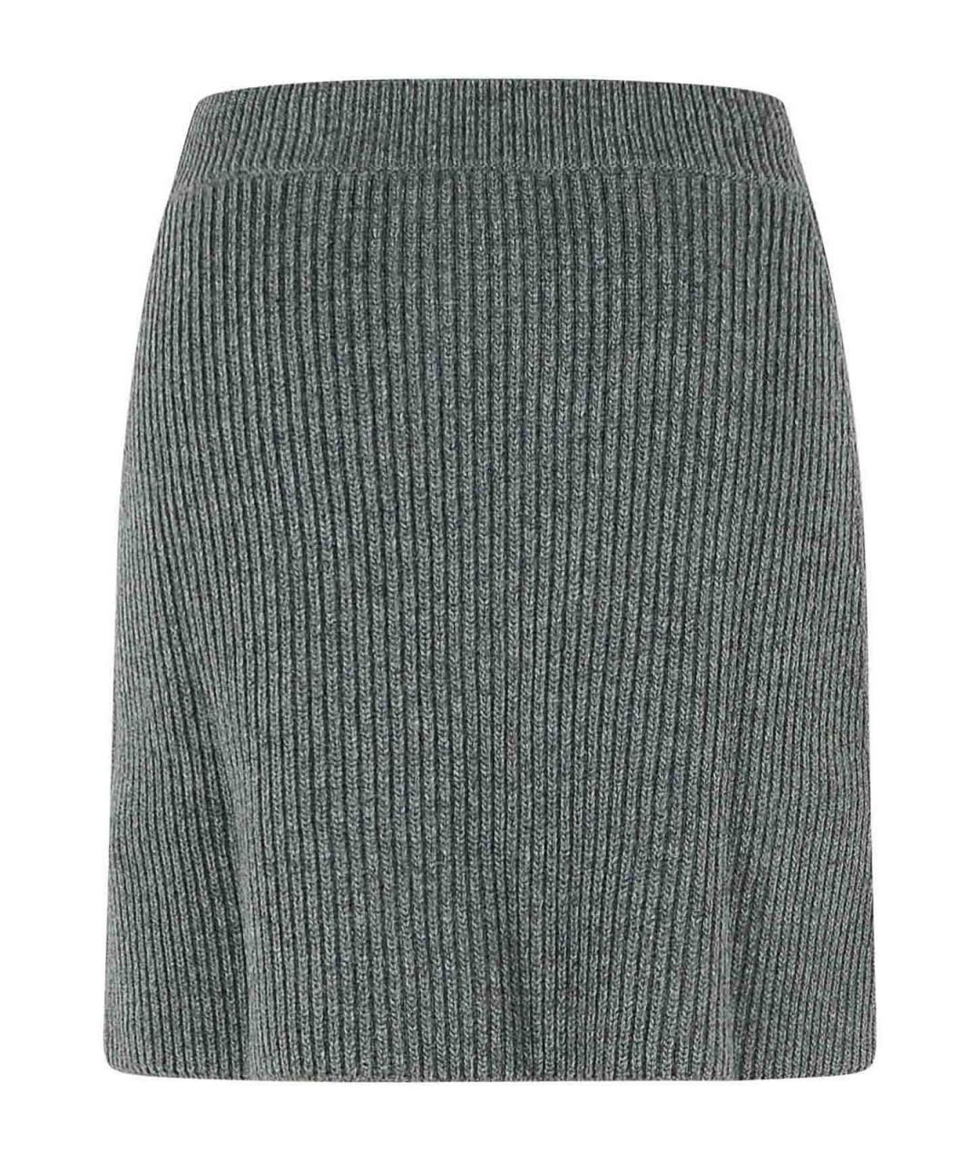 JIL SANDER Серая шерстяная юбка мини, фото 2