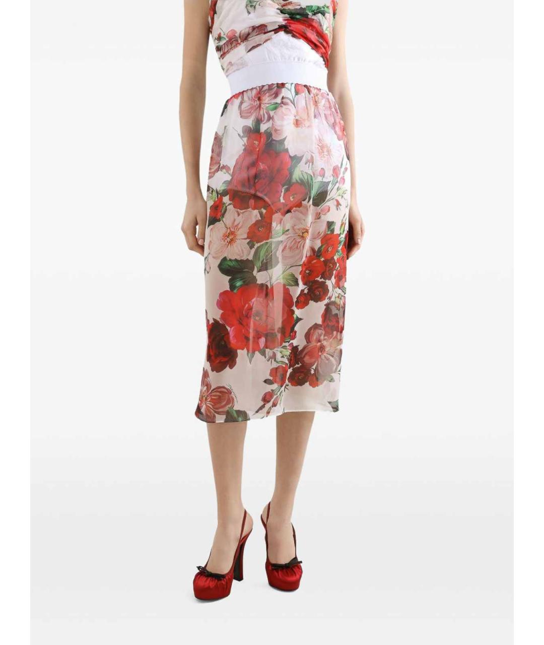 DOLCE&GABBANA Красная шелковая юбка миди, фото 3