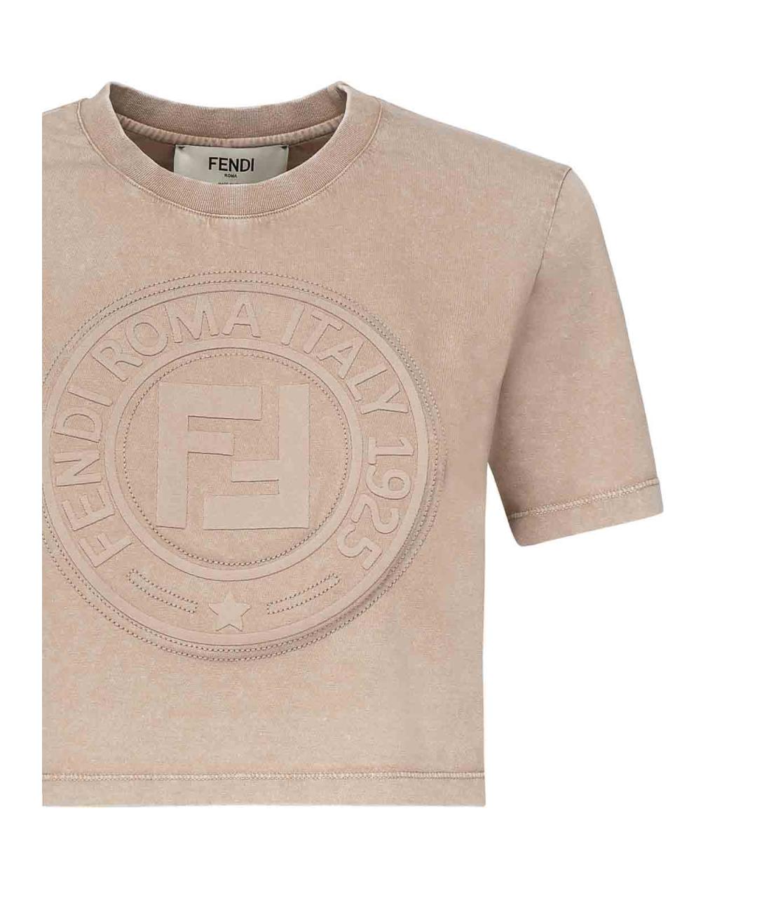 FENDI Бежевая хлопковая футболка, фото 2