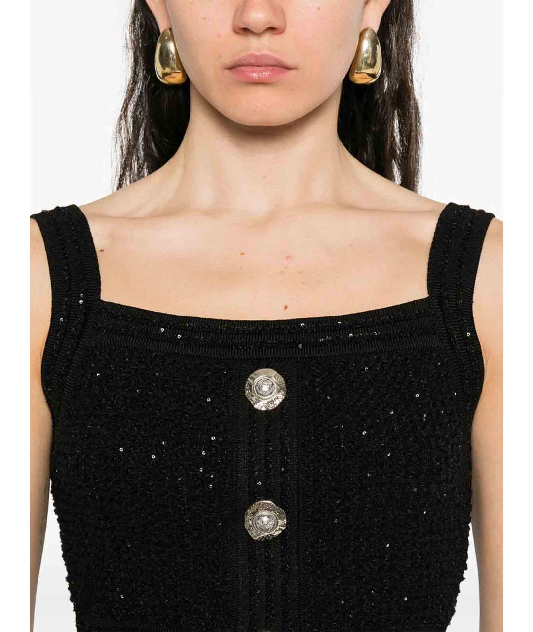 BALMAIN Черная твидовая майка, фото 2