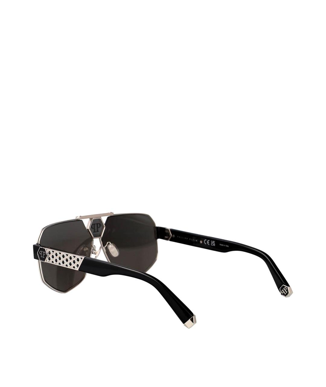 PHILIPP PLEIN Серебряные пластиковые солнцезащитные очки, фото 4