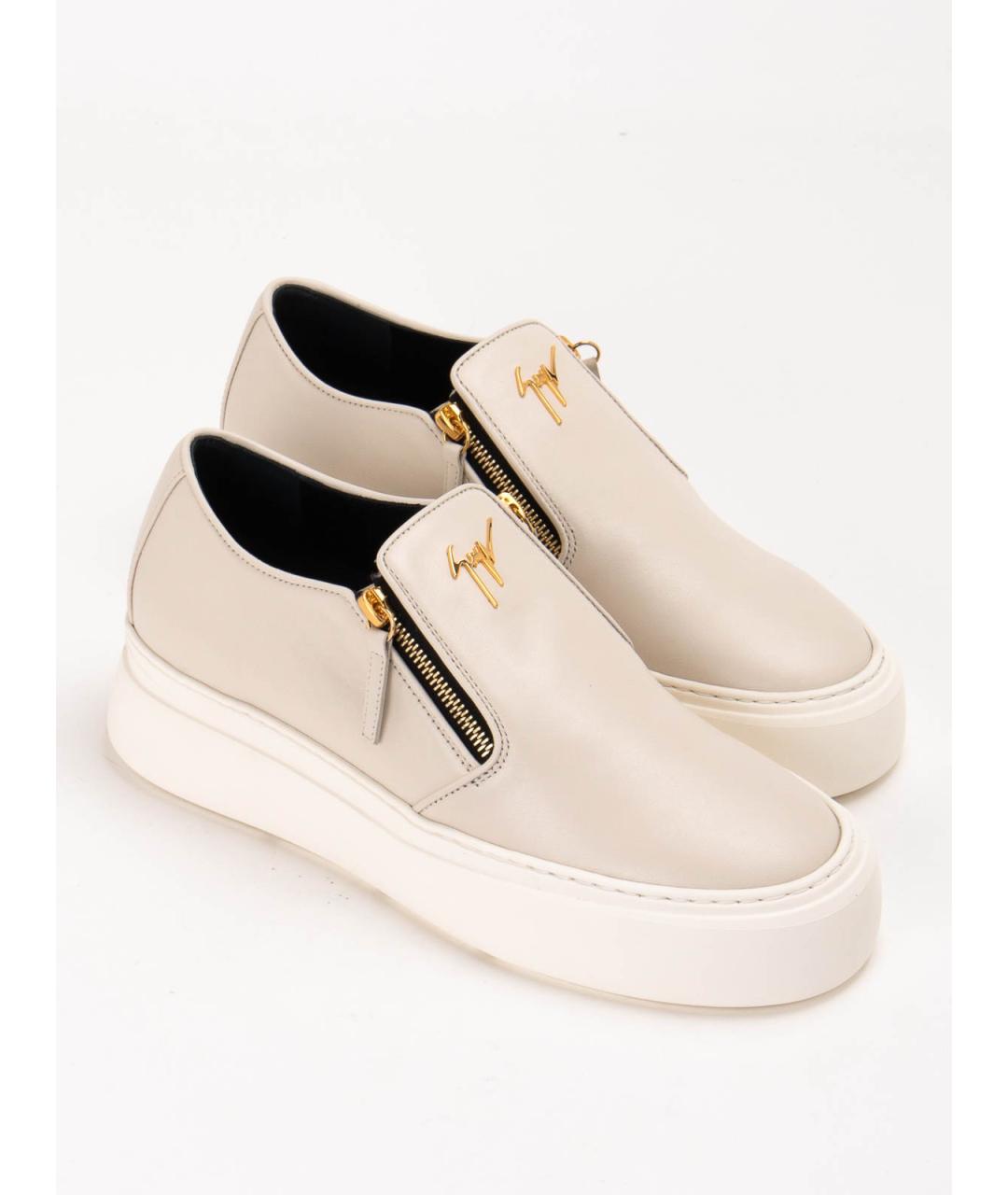 GIUSEPPE ZANOTTI DESIGN Бежевые кожаные слипоны, фото 2