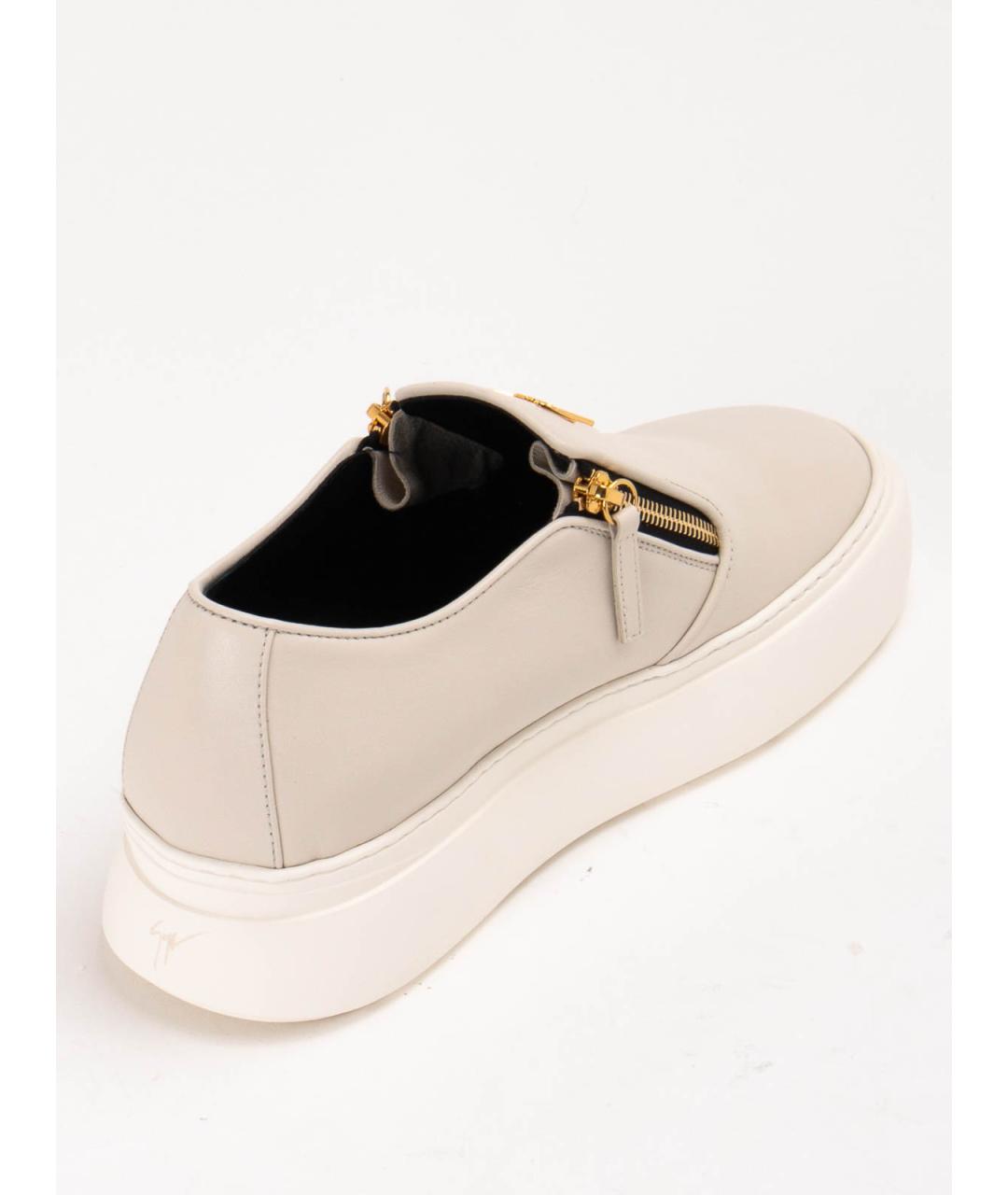 GIUSEPPE ZANOTTI DESIGN Бежевые кожаные слипоны, фото 4