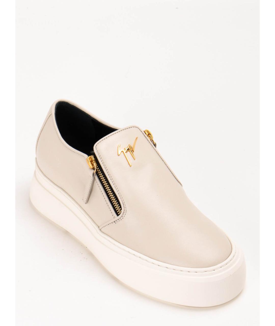 GIUSEPPE ZANOTTI DESIGN Бежевые кожаные слипоны, фото 3