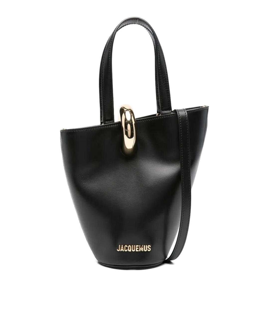 JACQUEMUS Черная кожаная сумка тоут, фото 1