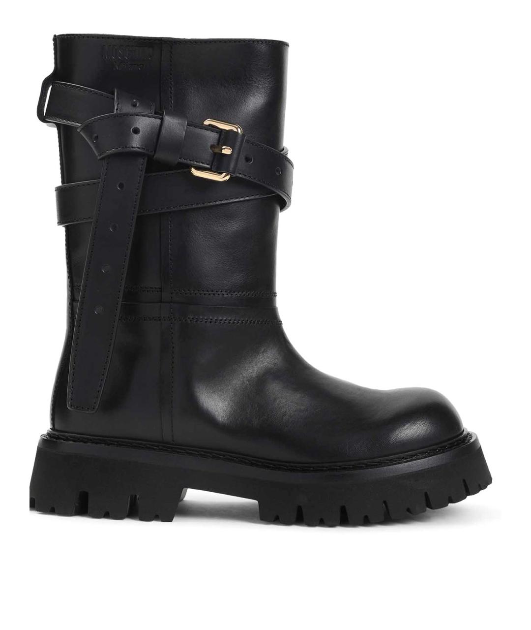 MOSCHINO Черные кожаные сапоги, фото 1
