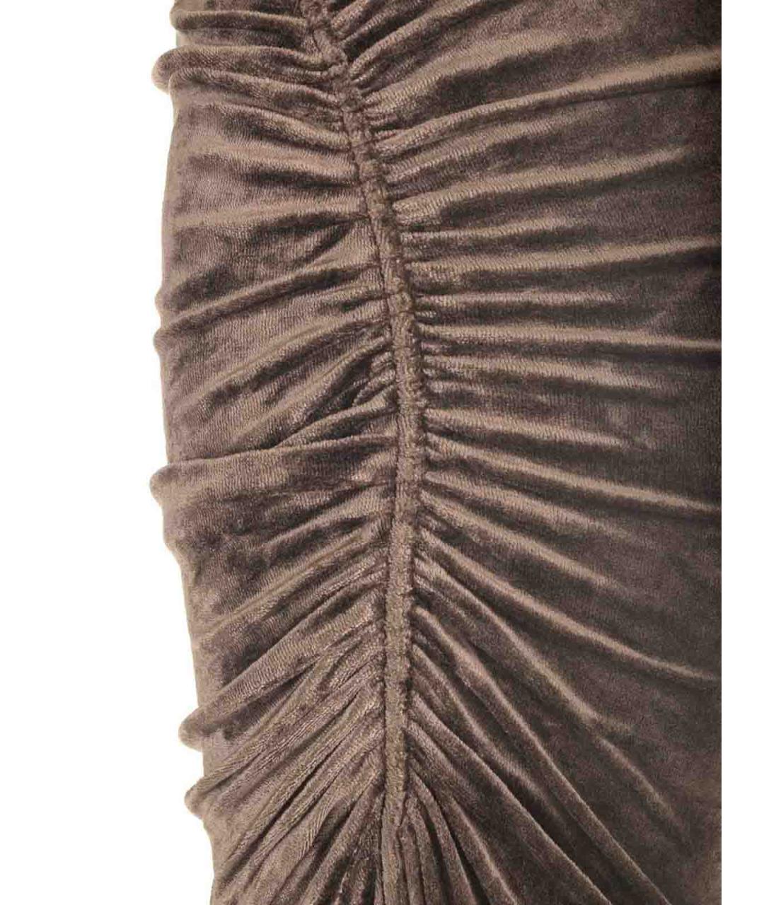 RICK OWENS Коричневая бархатная юбка миди, фото 4