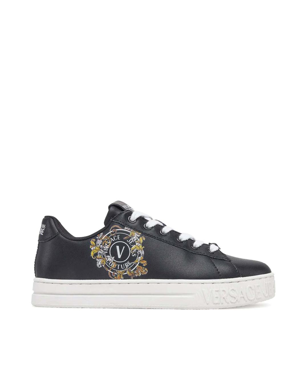 VERSACE JEANS COUTURE Черные кожаные кроссовки, фото 1