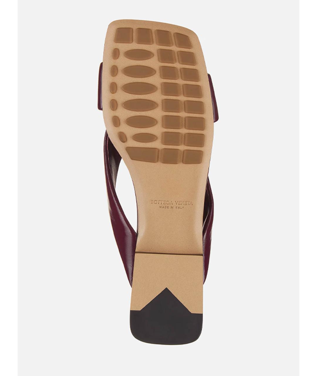 BOTTEGA VENETA Бордовые кожаные шлепанцы, фото 6