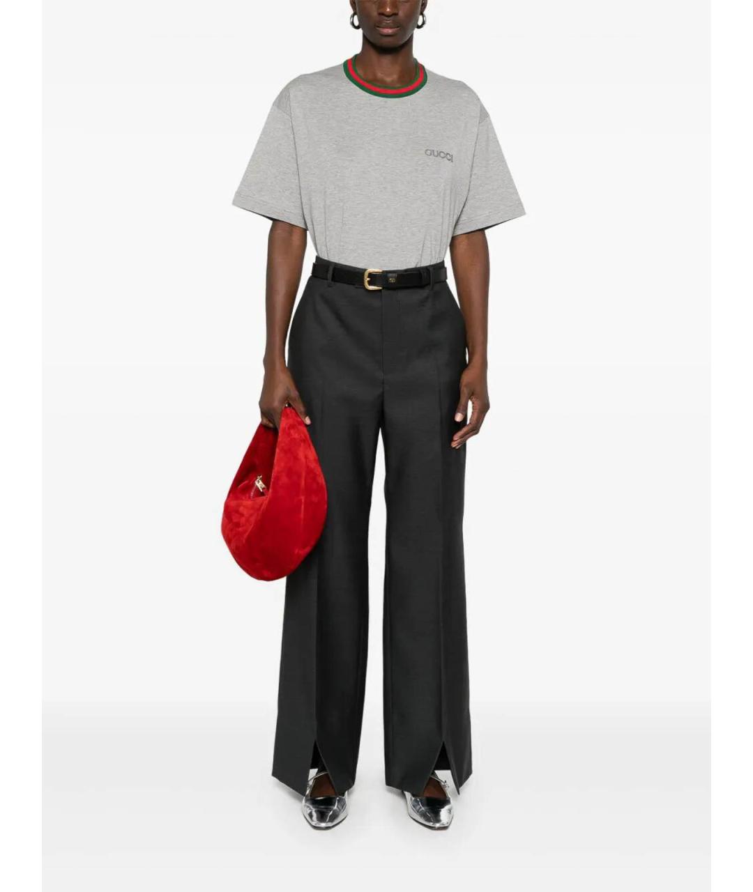 GUCCI Антрацитовые шерстяные прямые брюки, фото 2