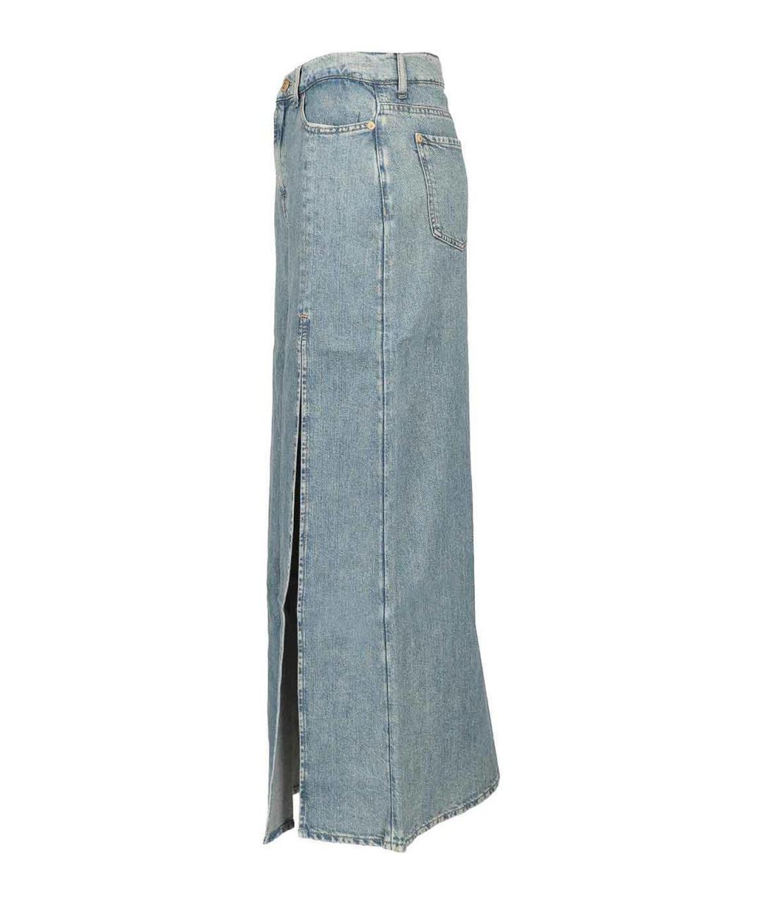 7 FOR ALL MANKIND Голубая хлопковая юбка макси, фото 3