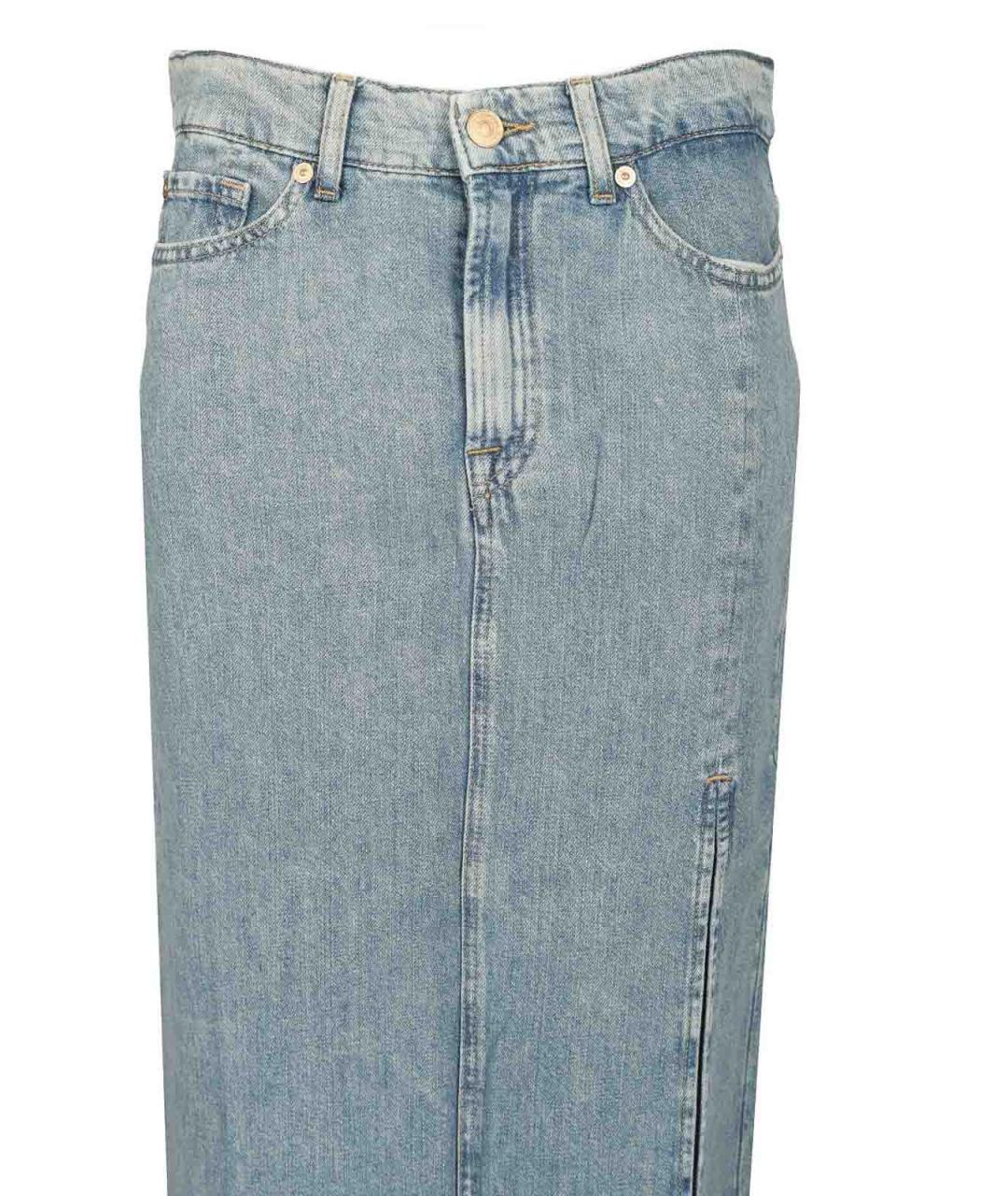 7 FOR ALL MANKIND Голубая хлопковая юбка макси, фото 4