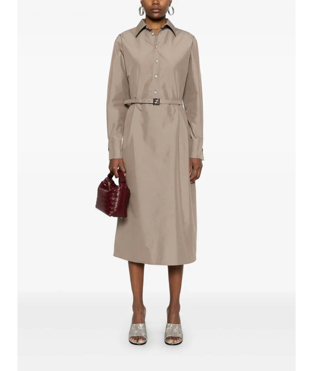 FENDI Бежевое хлопковое повседневное платье, фото 2